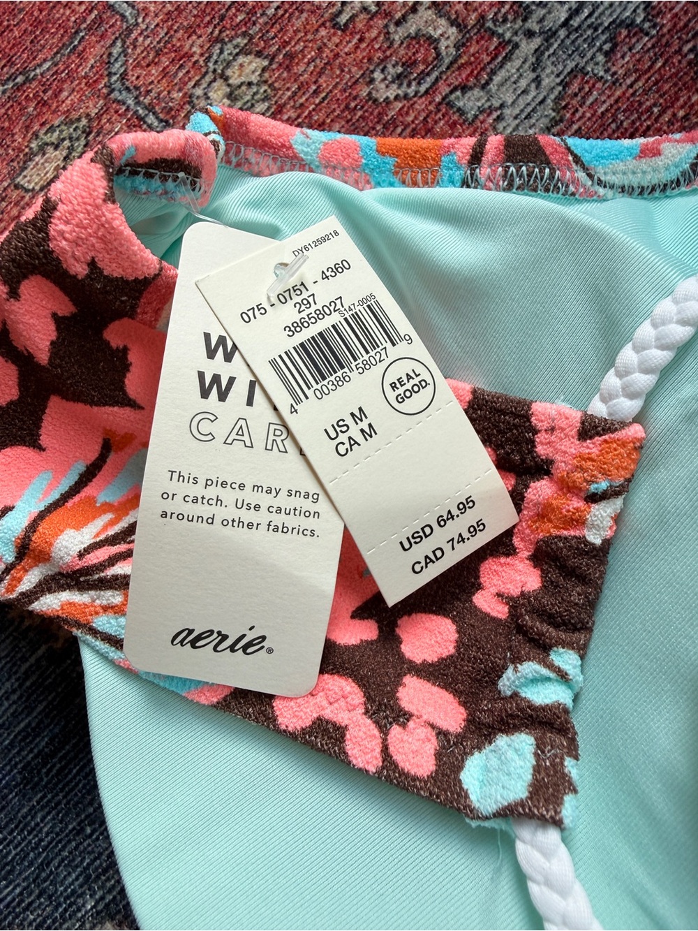 NWT Aerie Buzzed Terry Halter Cut Out Floral One-Piece Swimsuit - Picture 5 of 6